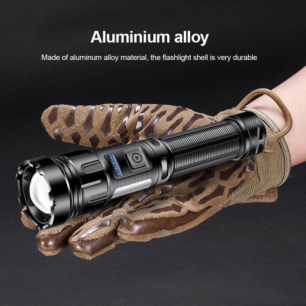 XHP50 Tactical Flashlight Glare Zoomable 395NM UV Flashlight With Red Side Lamp Powerful Pet Urine Scorpion Detector UV Lamp