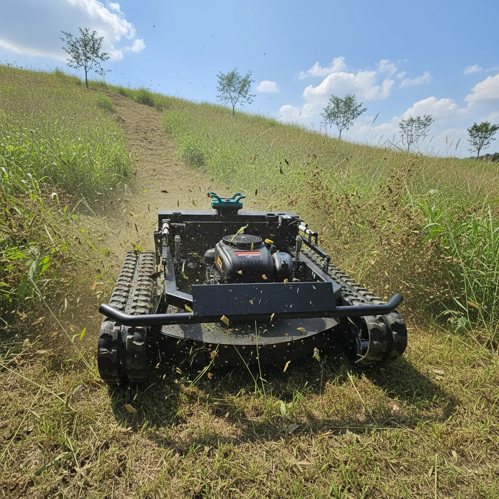 

Customize Remote Control Rubber Track Mower 90cm Portable Crawler Grass Cutter