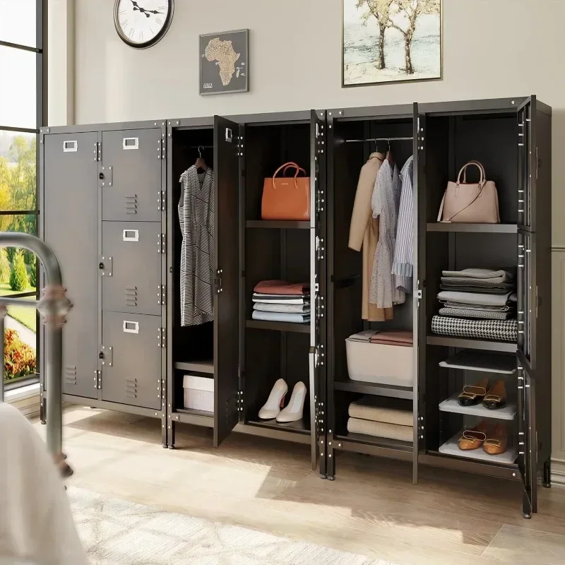 

l Rustic Metal Storage Cabinet with Shelf, Lockable Doors and Hanging Rod, Industrial Locker Cabinet for Living Room, Bedroom