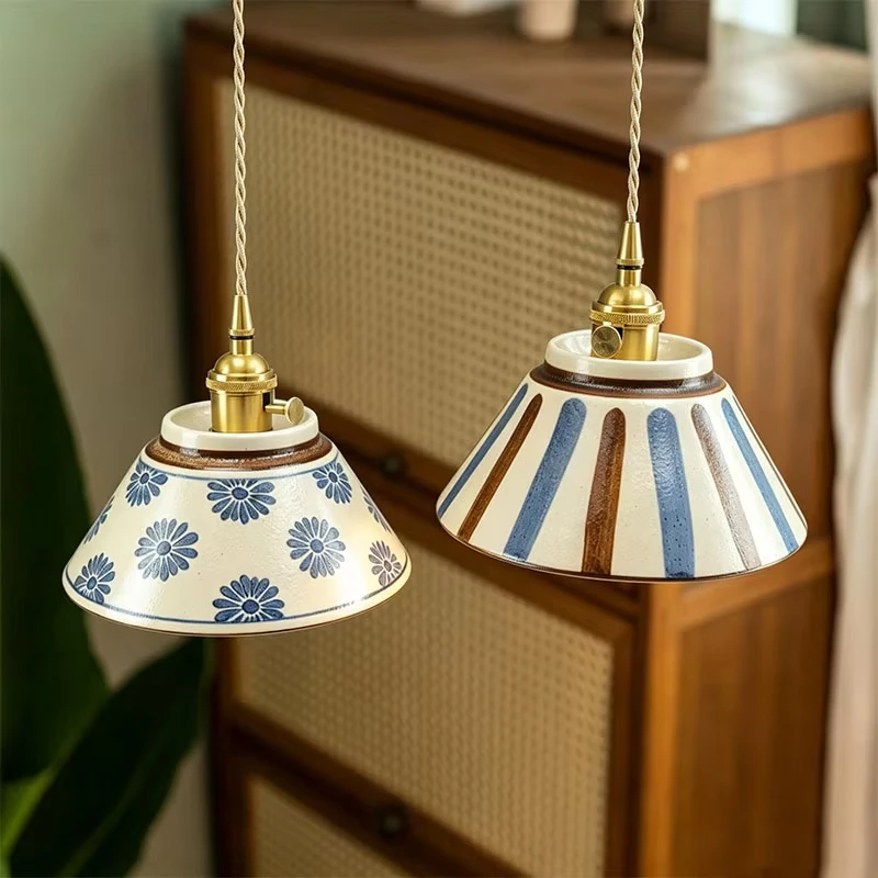 Cross Border Popular Bedroom Headboard Staircase LED Pendant Light Simple Retro Ceramic Chandelier Corner Background Wall Lamp