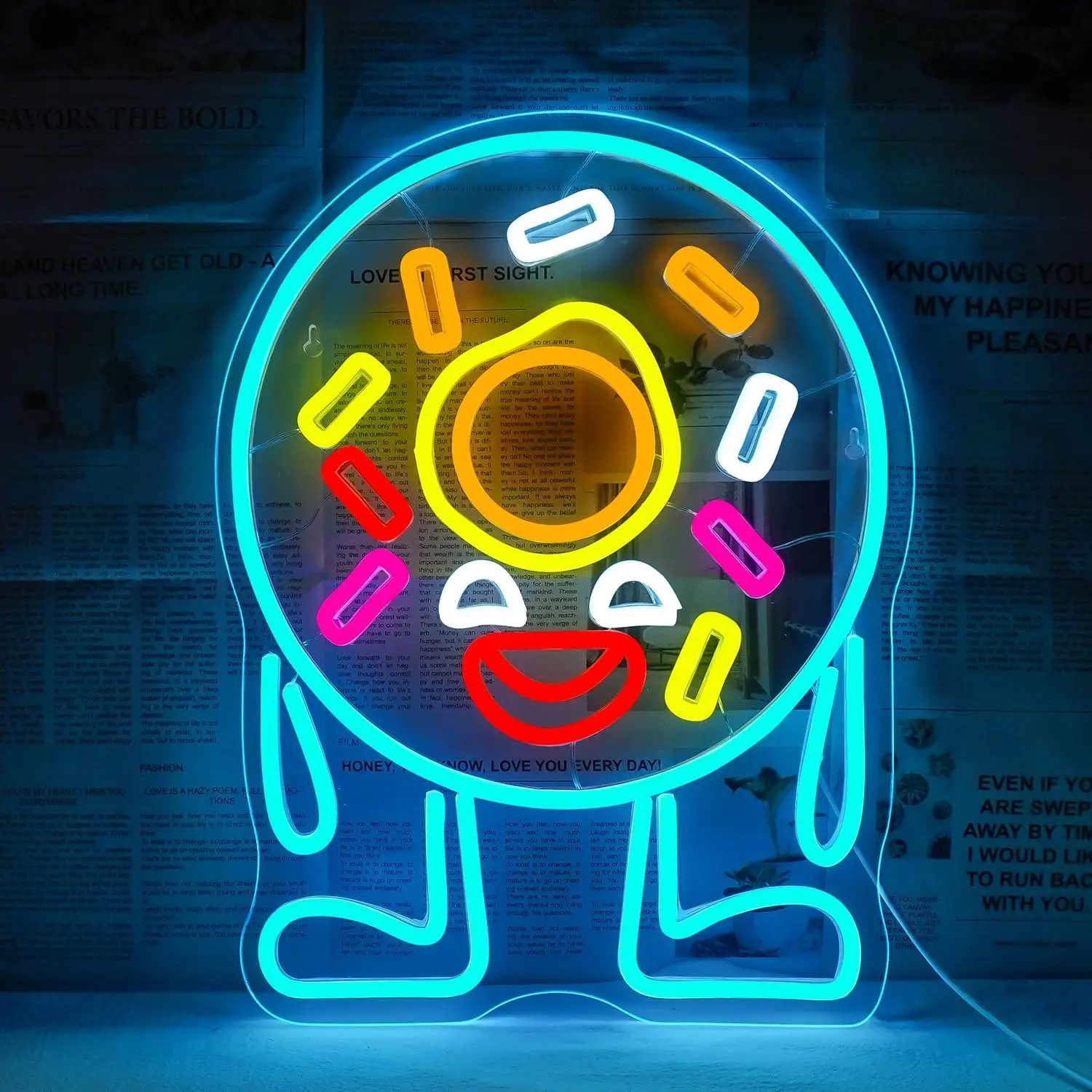 Happy Sun Neon Sign Colorful LED Wall Art USB Powered Smiley Face Decor Bedroom Living Room Party Novelty Gift Hanging Light