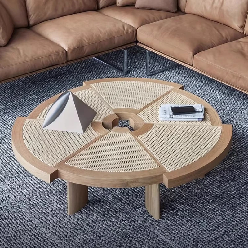 

Coffee table wabi silent wind solid wood rattan creative personality small tea table homestay small apartment
