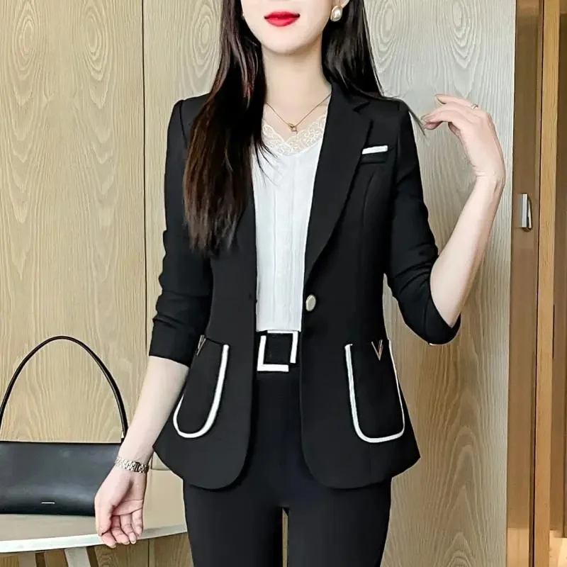 Jaqueta de terno profissional de alto nível feminina, casaco blazer elegante, tops femininos, casacos de casaco grande, nova moda, primavera e outono, 2024