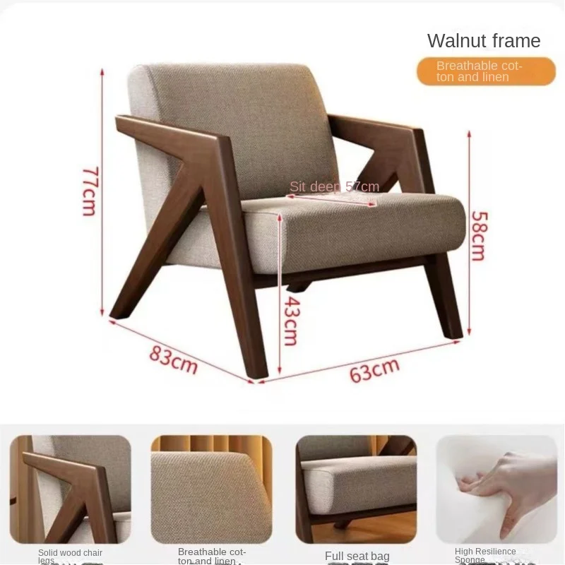 Joylive meados do século sala de estar varanda lazer único sofá cadeira estilo francês cadeira homestay designer de madeira maciça sofá preguiçoso