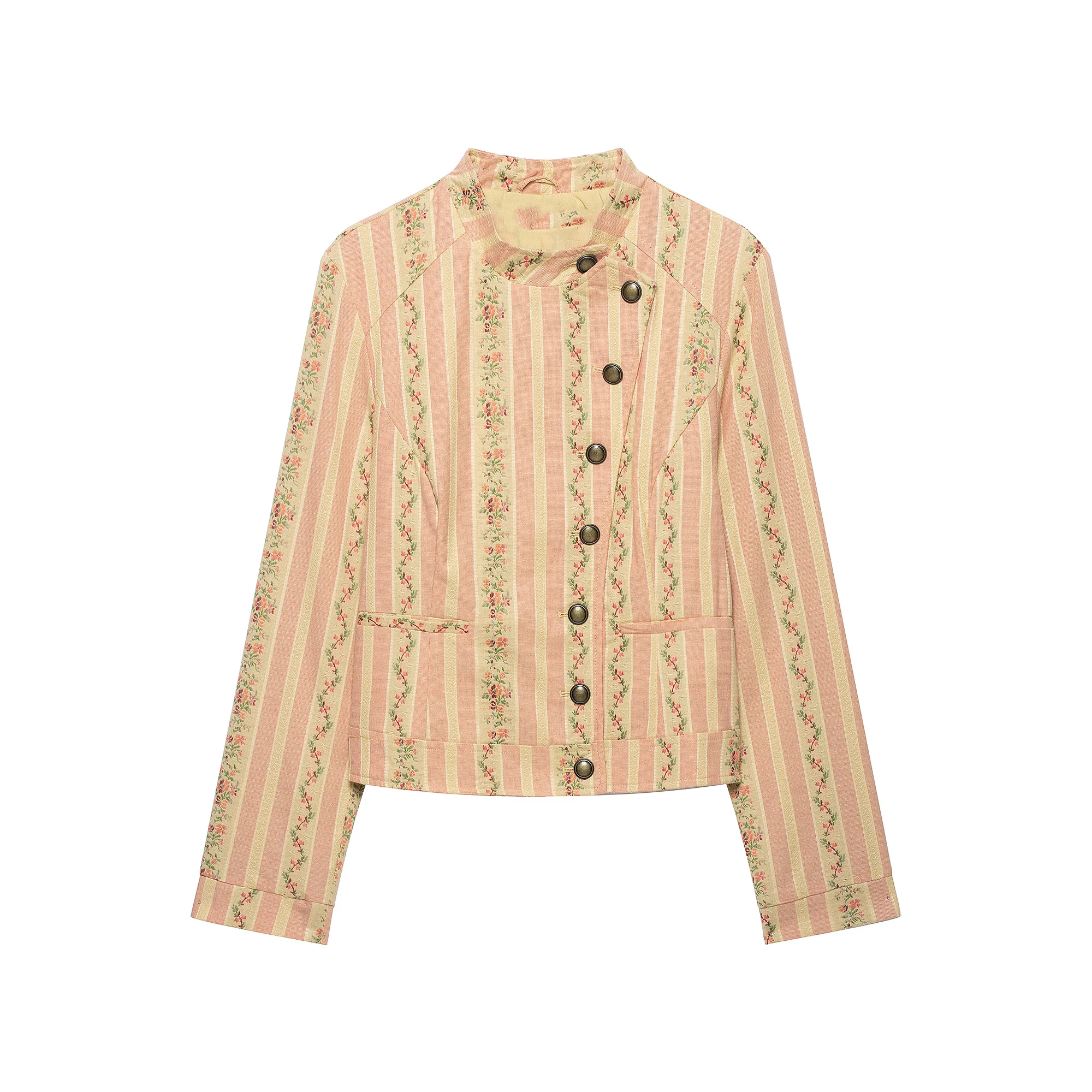 Women's Jacket 2026 Autumn New Fashion Crew Neck Long Sleeve Floral Embroidery Stripe Design High Quality Coat