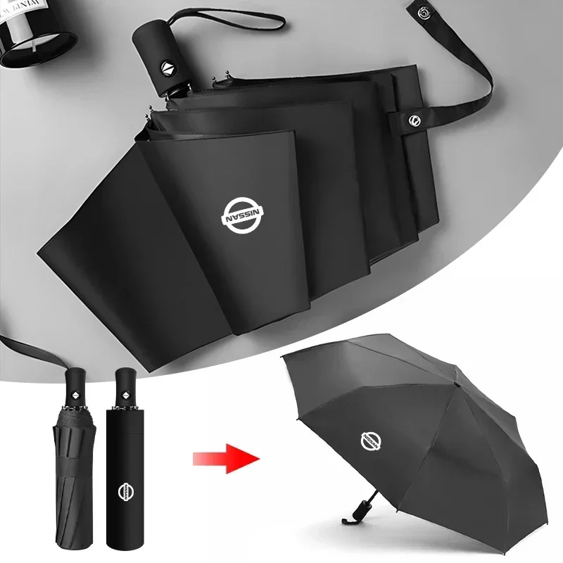 Car Folding Umbrella Automatic Parasol Accessories For Nissan X-trail Qashqai Note Juke Sentra Patrol Navara Micra Leaf Almera