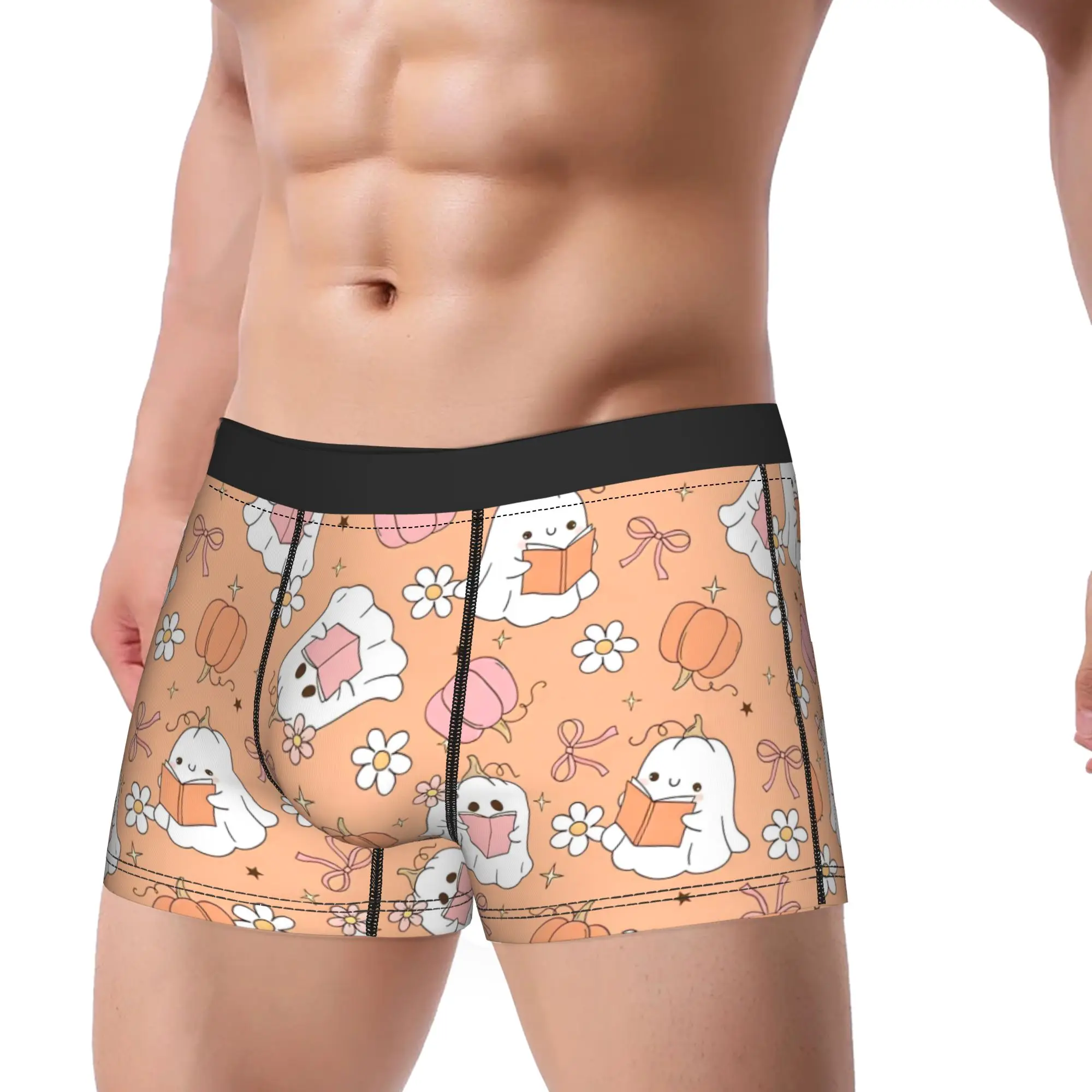 Men Halloween Pumpkin Boxer Briefs Shorts Panties Soft Underwear Cute Ghosts Homme Sexy S-XXL Underpants