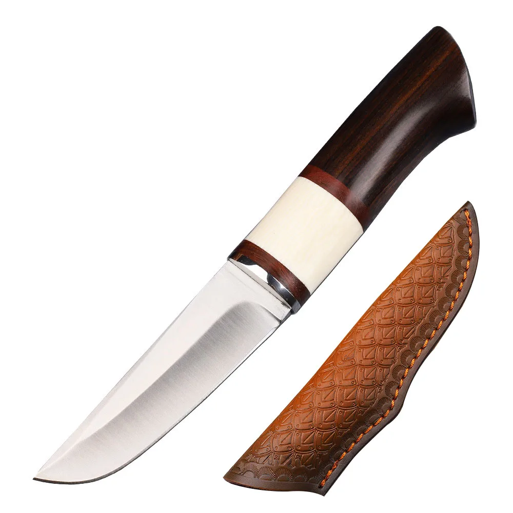 Imagem -06 - Sandalwood Handle Hunting Knife Aço 5cr13mov Lâmina Fixa Afiada Ferramenta de Sobrevivência ao ar Livre com Conjunto de Facas de Couro