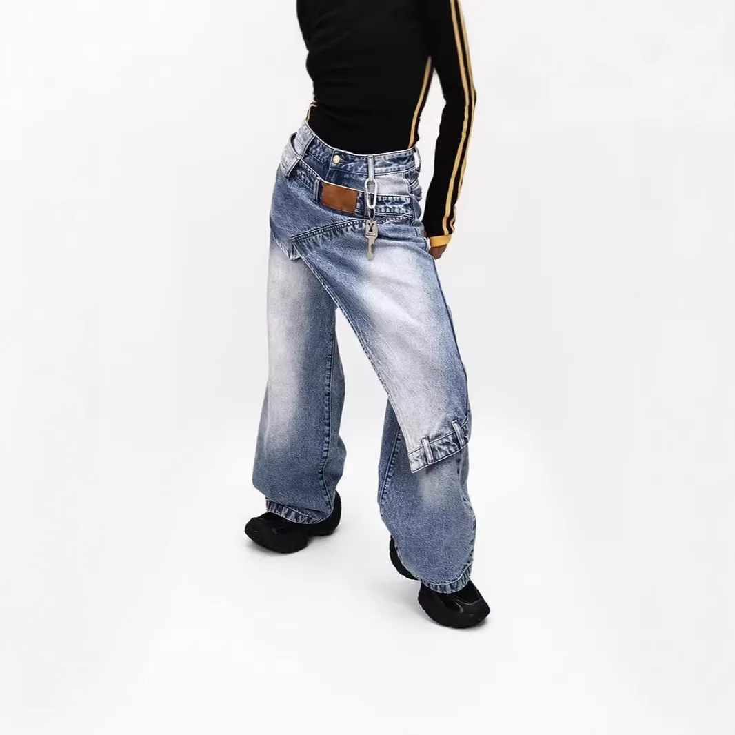 ONE TO WAN European And American Style Patchwork Washed Pleated Straight Leg Jeans For Women Spring 2026 New