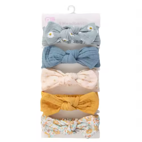 5Pcs/Set Solid Muslin Cotton Linen Baby Headband Elastic Rabbit Ear Hair Band Infant Girl Turban Headwraps Stretch Accessories - Image 10