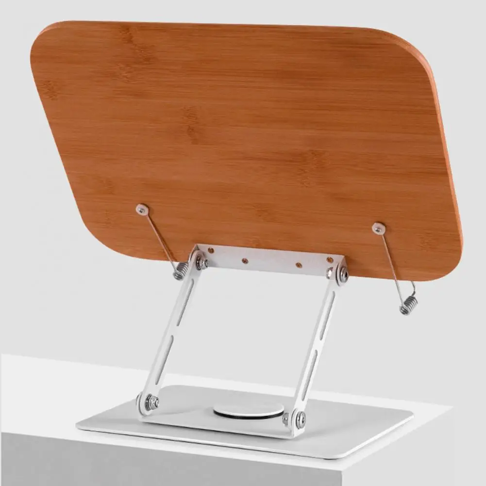 Soporte de bambú ajustable para libros, soporte giratorio de 360 grados, manos libres, altura ajustable, escritorio