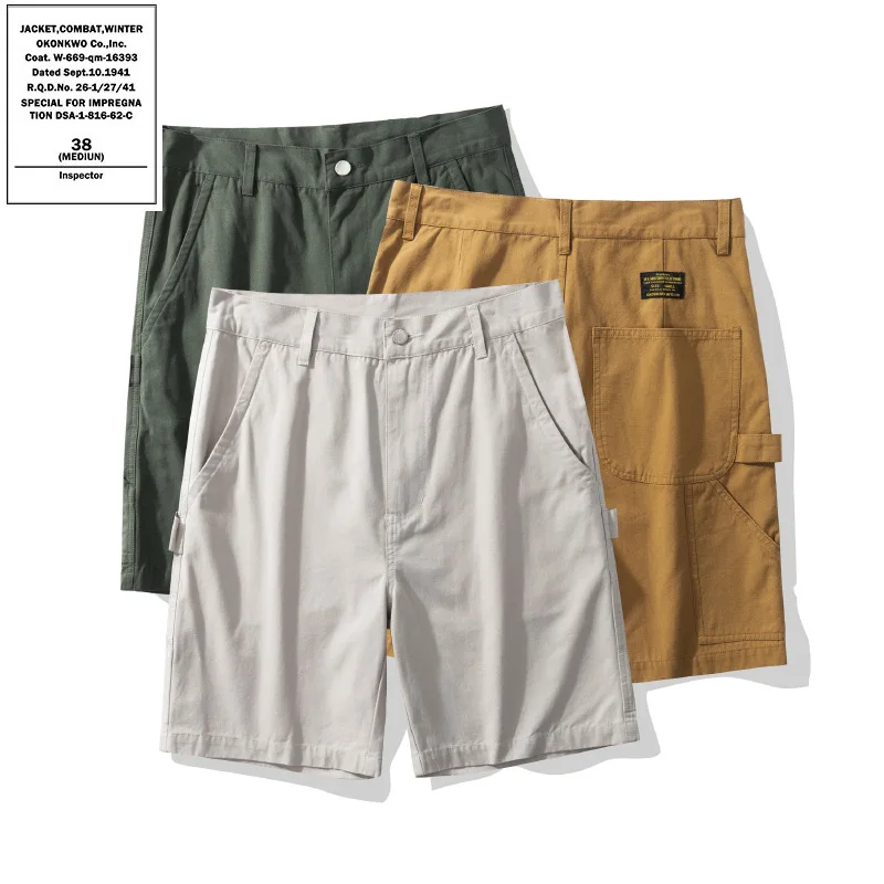 

OKONKWO canvas railway multi-pocket work shorts men and women's beige climbing outdoor five-point pants