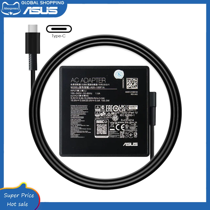 A20-100P1A 20V 5A 100W USB-C AC Adapter Laptop Charger For Asus Zenbook 14 Flip OLED UN5401 UN5401RA UN5401QA UP5401EA UP5401ZA