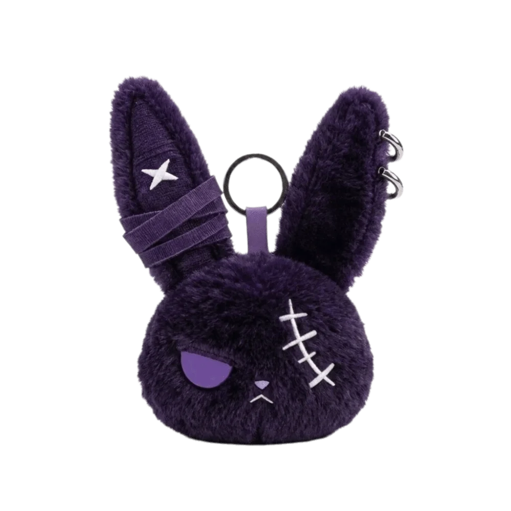 PP Cotton Plush Bunny Keychain Gothic Hoop Earrings Wounded Rabbit Keyring Spooky Design Dark Style Cute Furry Bag Pendant