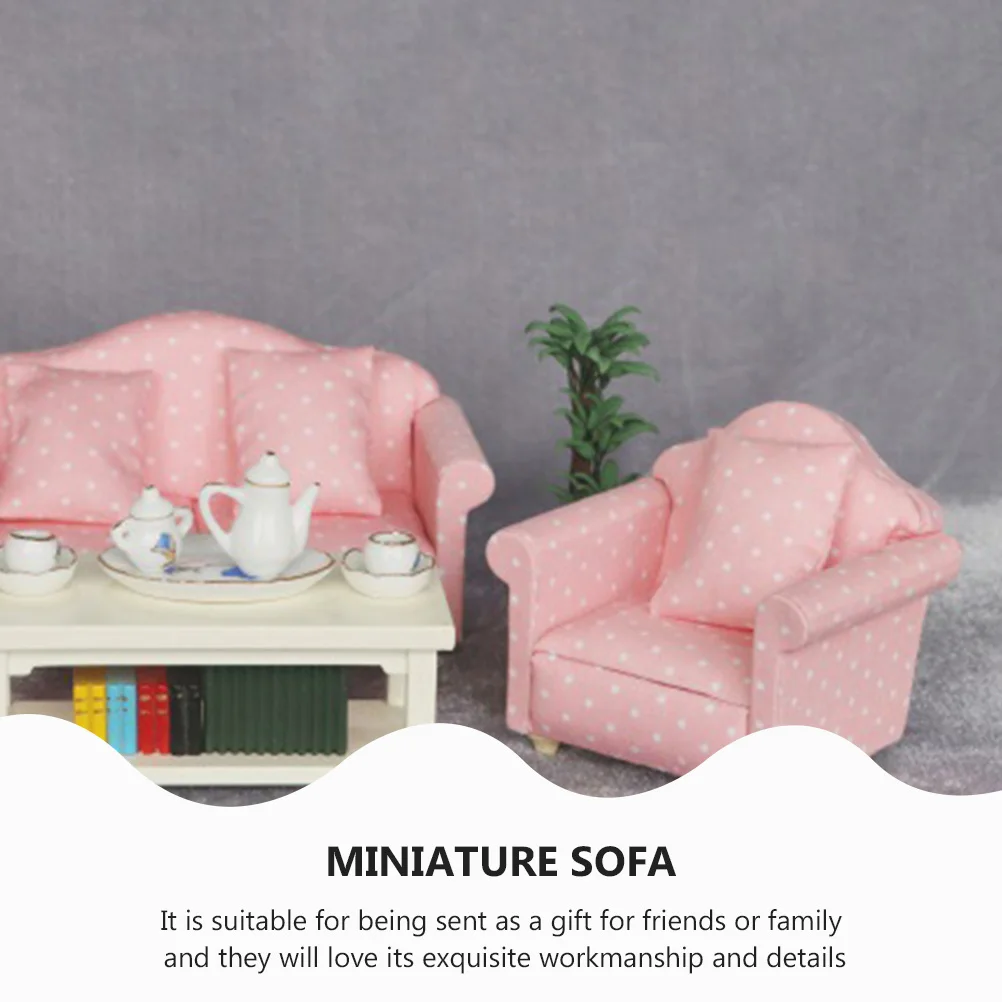 1pc Pink Polka Dot Playhouse Furniture Accessory Kids Mini Wooden Sofa Playhouse Sofa Decor Desktop Ornament Gift For Mini House