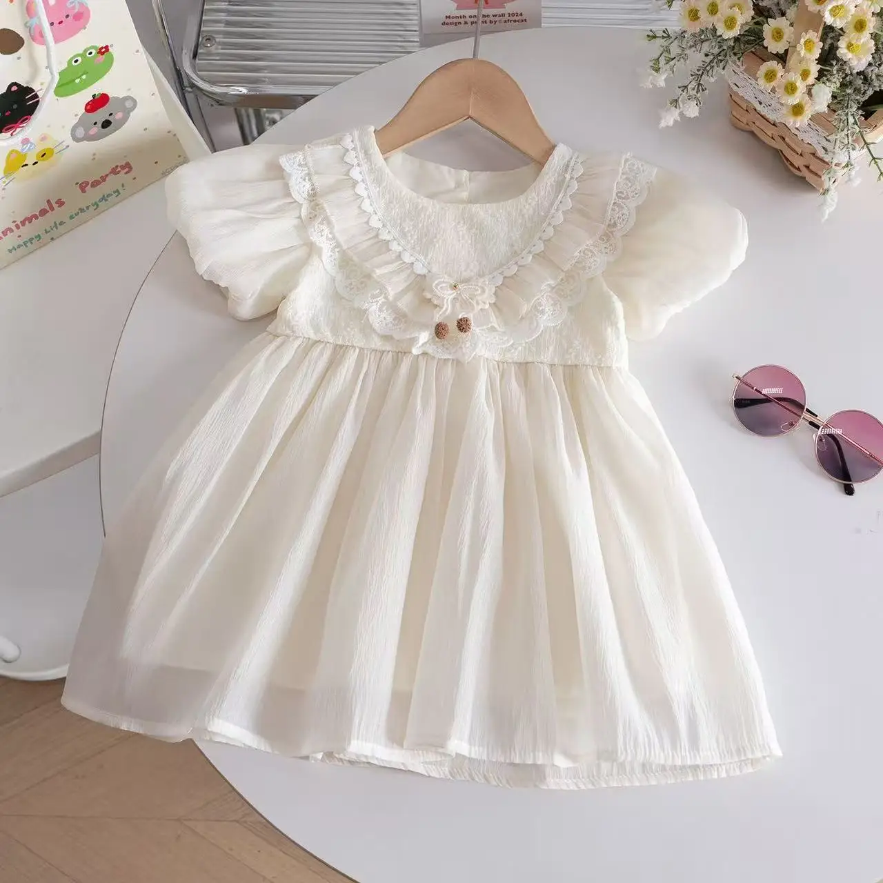 

2026 New Girls' Mesh Short-Sleeved Princess Dress Summer Fashion Children's Clothing for Ages 2-7 Year