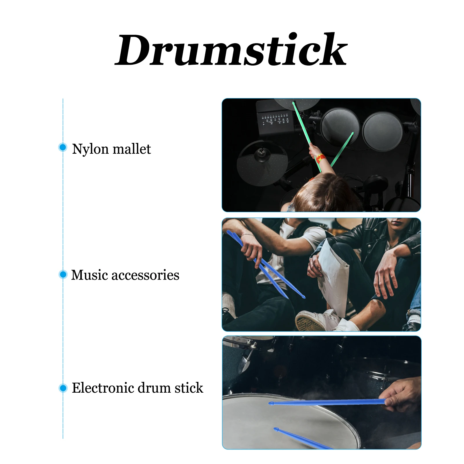 

2 Pairs Drumsticks Electronic Instruments Nylon Rod Durable Kit Portable Practical
