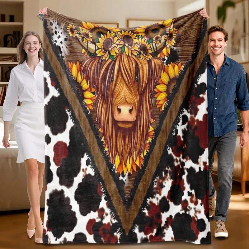 

1 piece cow print flannel blanket, warm and soft, suitable for sofa, bed, office, all-season use.