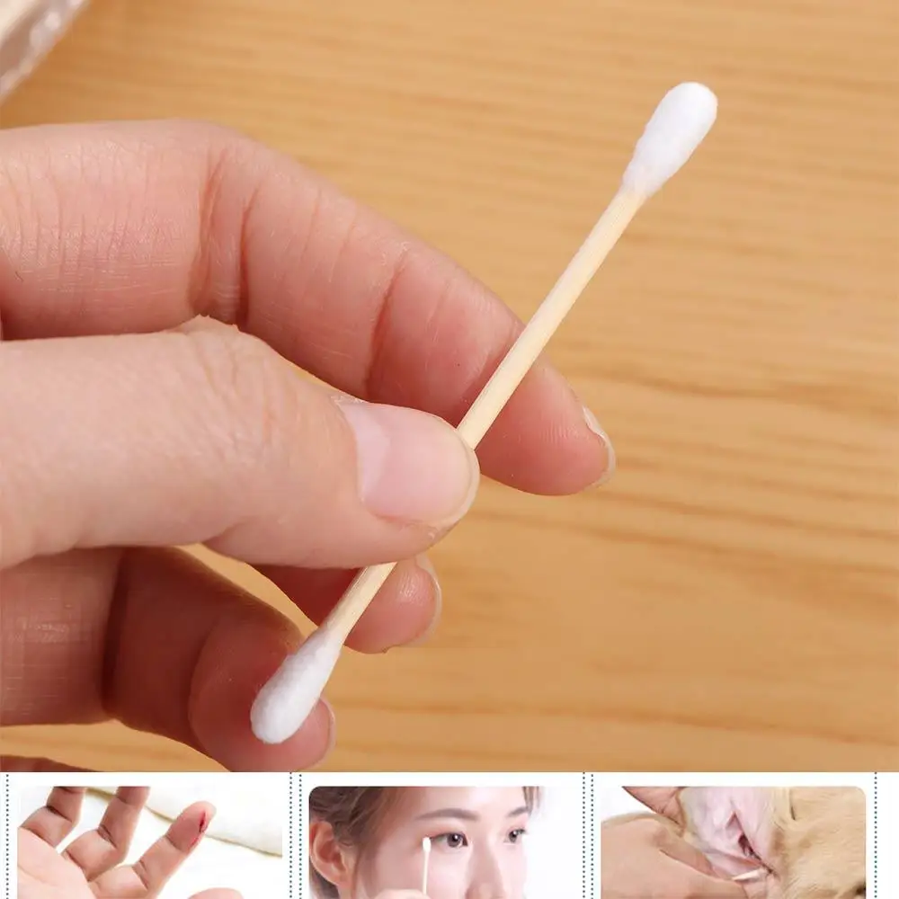 100PCS Double-Ended Disposable Cotton Swabs Wooden Beauty Hygiene Cotton Stick Ear Clean Manicures Cleaning Tampons Makeup Tool