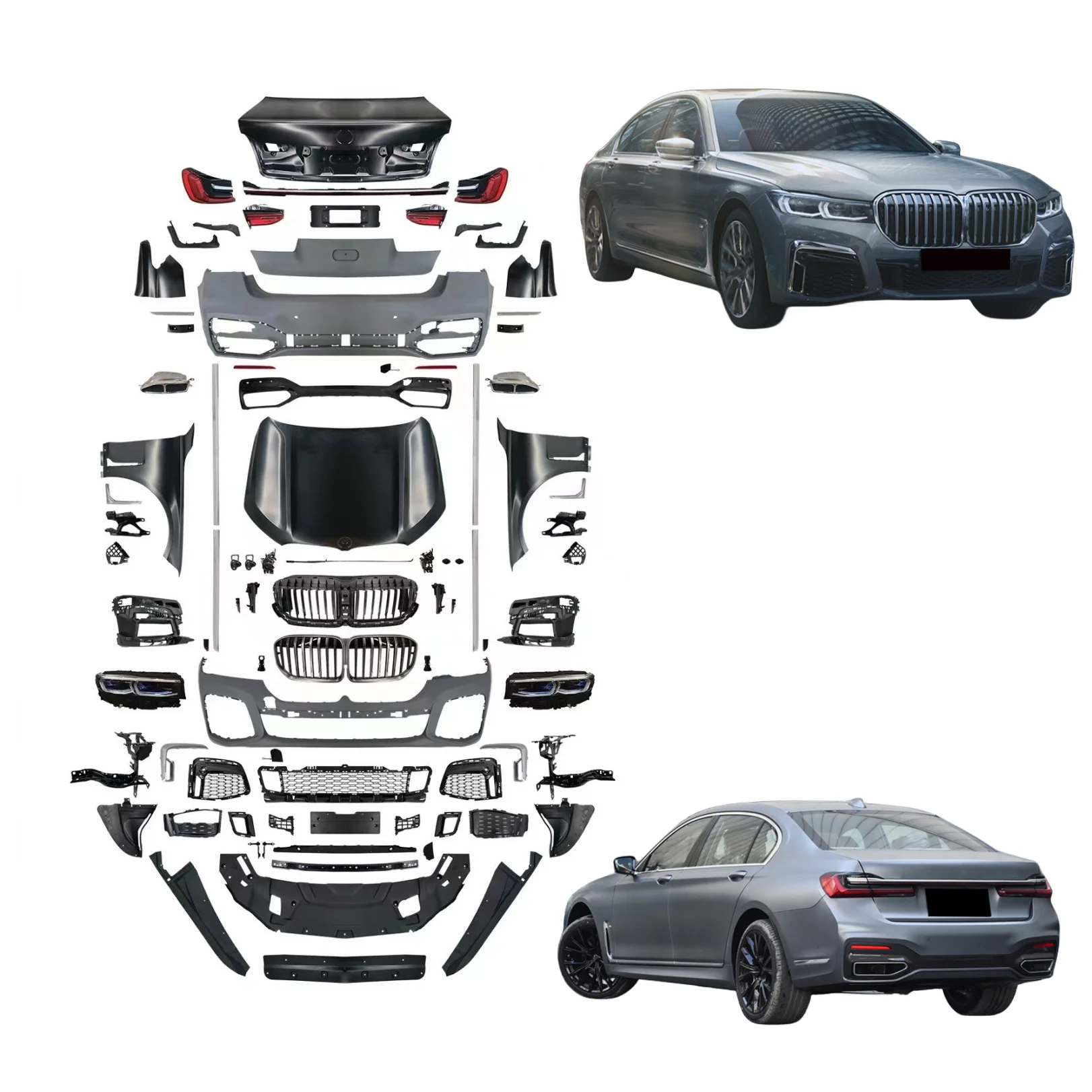 F02 Car bumper For 2008+ BMW 7 series F01 F02 facelift G11 G12 M760 Bodykit Headlights Taillights Engine Cover Car Grills