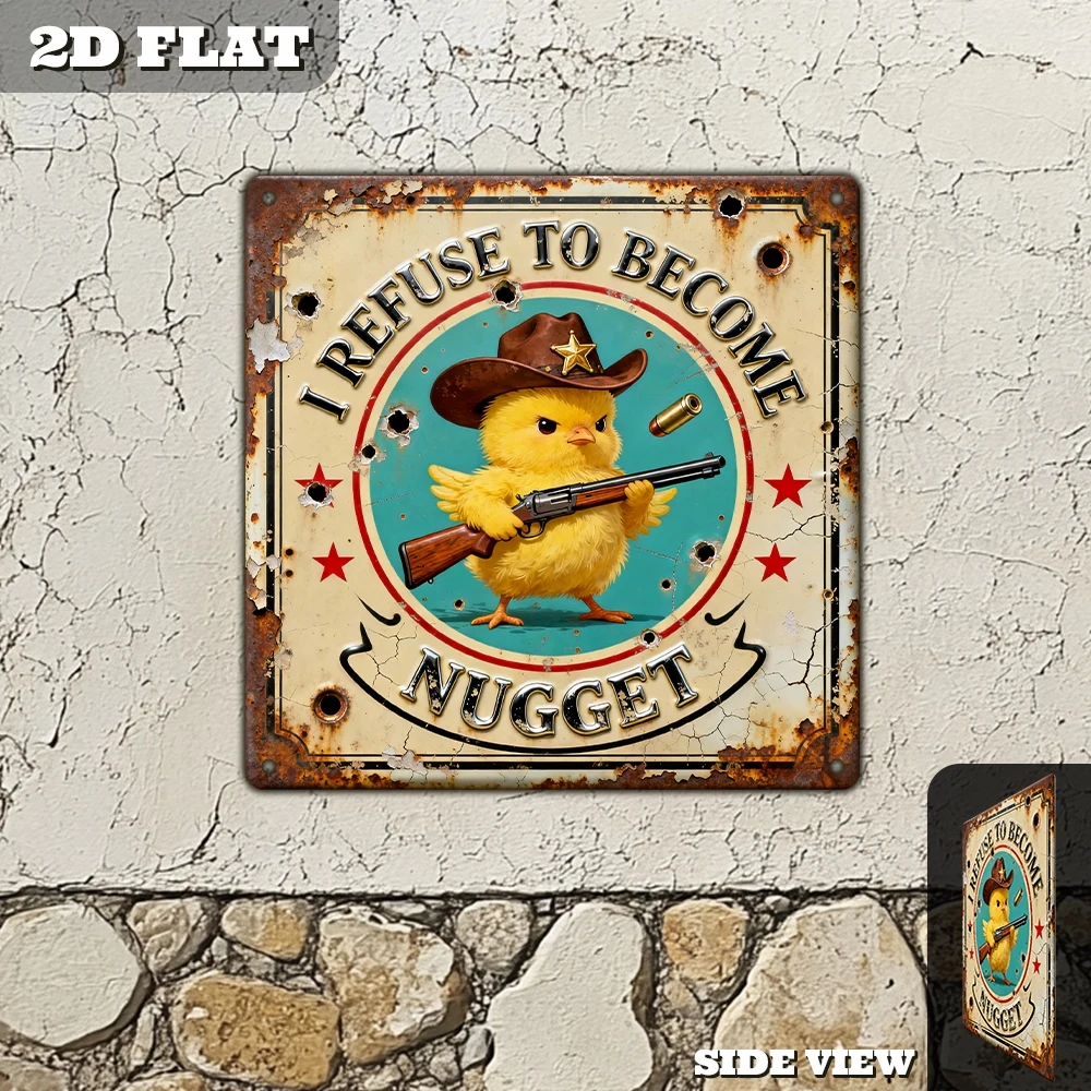 2D Flat, 1pc, Vintage Metal Aluminum Decorative Sign, I Refuse to Become a Nugget, Retro Wall Art, Home Decor for Kitchen
