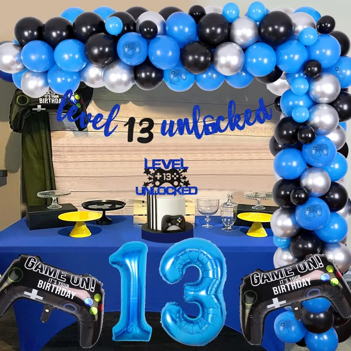 

Video Game Birthday Decorations for Boys, Unlocked Cake Topper, Banner for Level Up 13 Years, Gaming Party Supplies, 13th Birthd