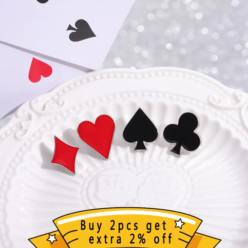 Poker King Queen Spade Heart Club Enamel Pins Red Square Plum Blossom Playing Card Brooches Lapel Badges Jewelry Gift