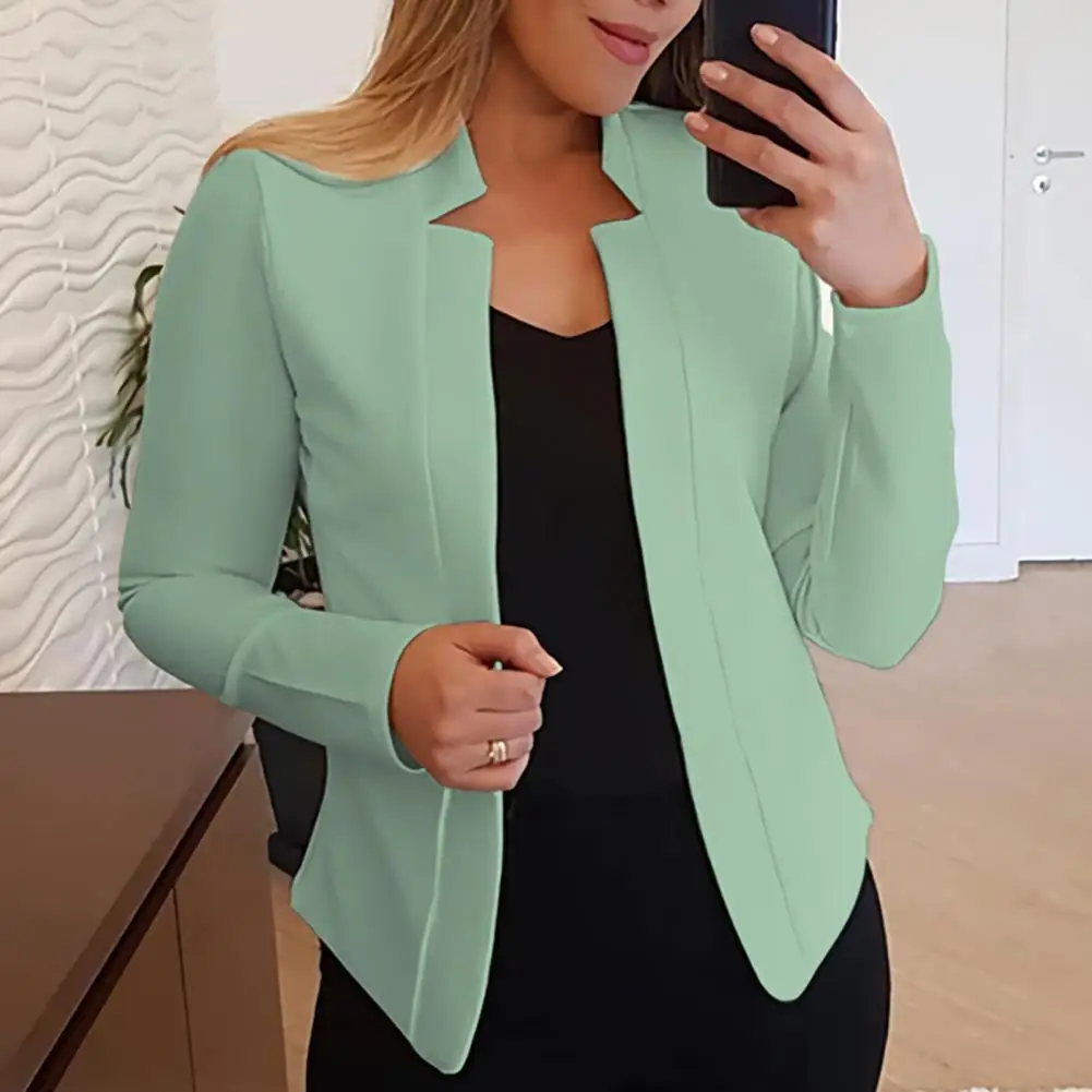 Office Ladies BlazerAutumn Blazer Jackets No Button Windproof Notched Collar Office Ladies Cardigan Blazer Slim Fit Outerwear