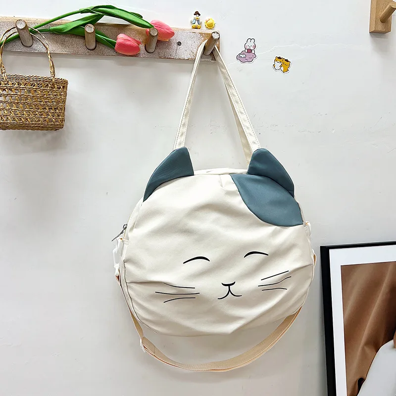 

Cartoon Cat Design Canvas Crossbody Bag with Top Handles, Dual Use Shoulder Tote for Errands, School Daily Commute Handbag