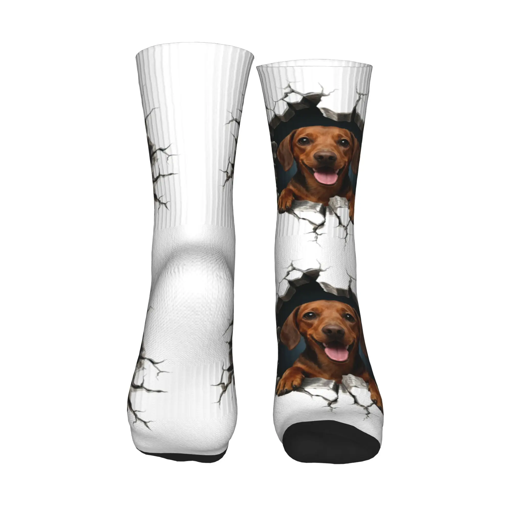 Funny Printed Breaking Through Dachshund Dog Socks for Men Women Stretchy Summer Autumn Winter  Crew Socks view 2