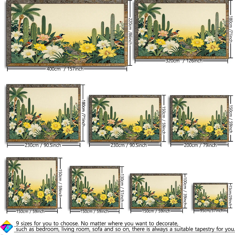 Cactus Tropical Plants And Birds Tapestry Wall Hanging Simple Art Bohemian Style Home Decor Background Cloth