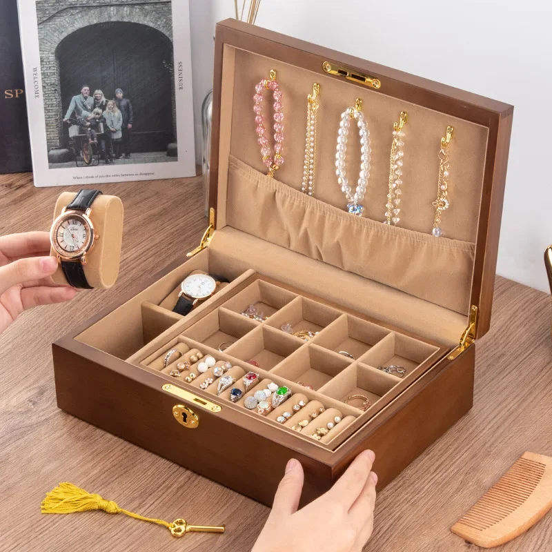 Wood Jewelry Box for Women Necklace Earrings Display Case Rings Jewelry Boxes Stands Bracelet Storage Organizer