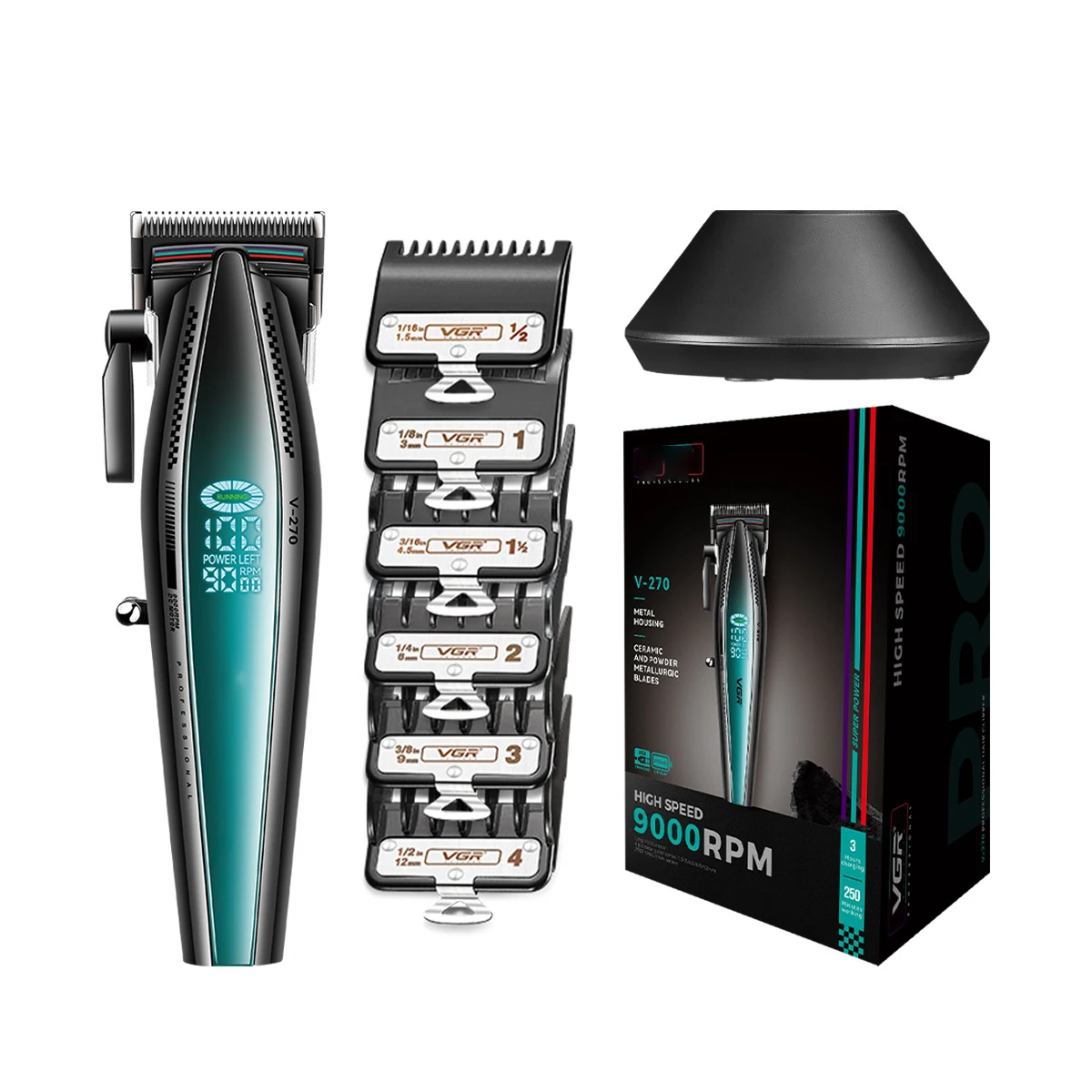 الإسكان المعدني VGR270 Maquina De Cortar Cabello DLC شفرة الحلاق اللاسلكي المهنية الشعر المتقلب للرجال