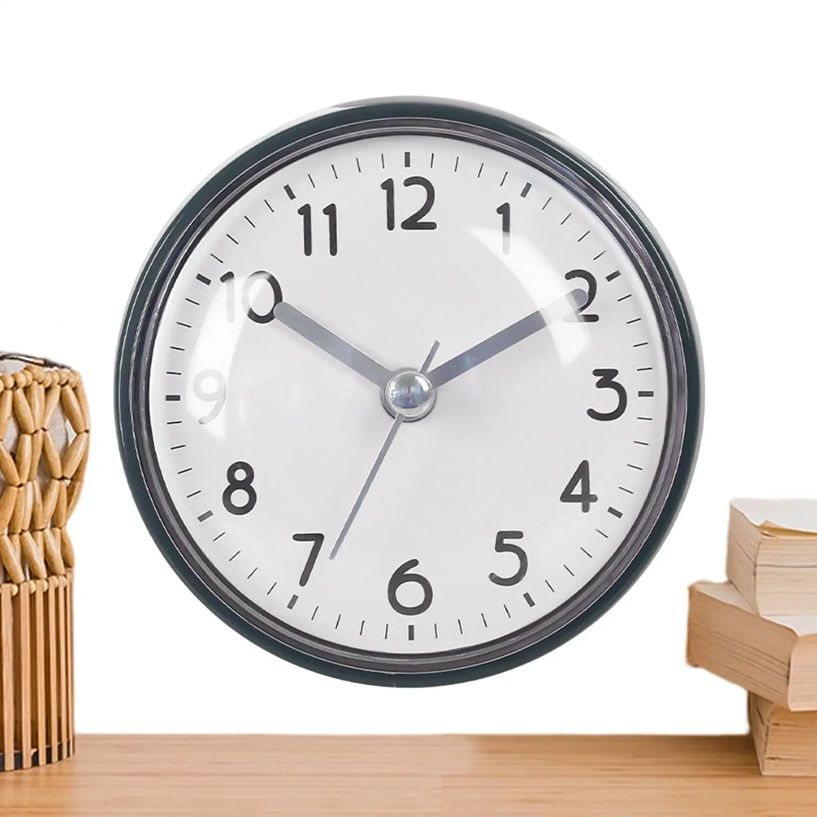 Mini Shower Anti Fog Waterproof Table Decoration Kitchen Living Bathroom Room Wall Clock Toilet Round Sucker Decor Art
