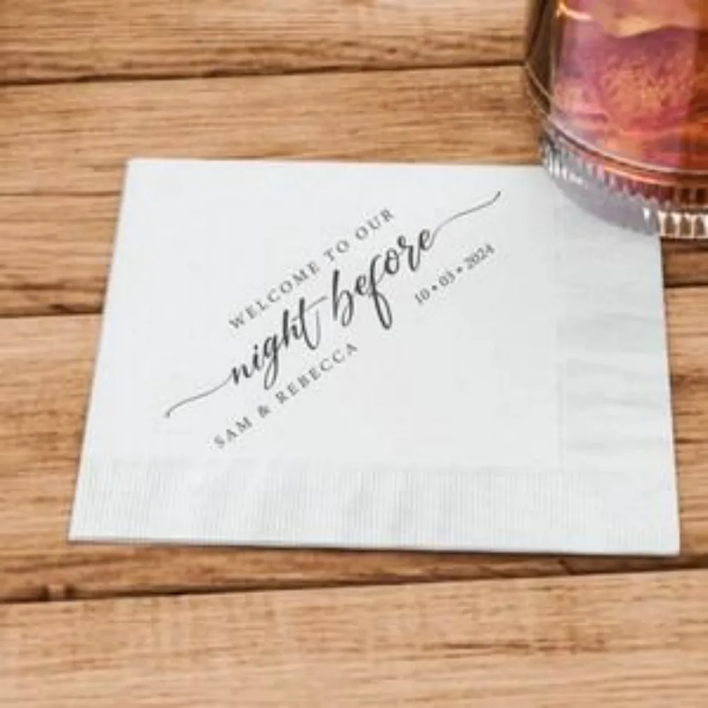 50 Custom Rehearsal Dinner Cocktail Napkins | Personalized Wedding Napkins, Welcome to The Night Before, Welcome Party Favors