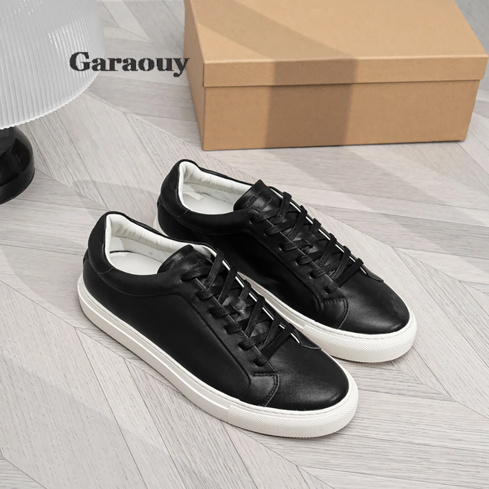 Garaouy 2024 New Summer Genuine Leather Flat Sneakers Men Multicolor Solid Color Simple All-match Basic Shoes Casual Male