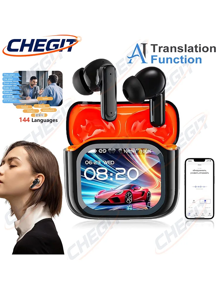 Écouteurs Bluetooth intelligents à traduction AI, écran tactile, avec écran LCD, réduction du bruit, nouveau casque d'écoute à affichage numérique sans fil