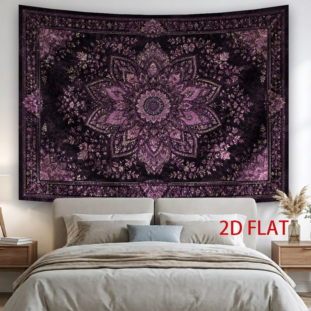 Large Purple Floral Mandala Bohemian Tapestry Wall Hanging Bedroom Boho Decor Polyester Home Accent Art Aesthetic Nursery Backdr