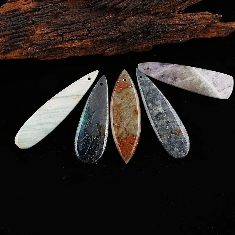 B&F 5pcs Natural GemStone Earring Beads Set,  Handmade Jewerly Water Drop Natural stones beads for jewelry Making Supplies
