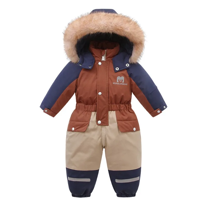 Bellbell Winter -30 Degree Kid Snowwear Suit Spliced Thicken Warm Infant Baby Boy Down Jacket Toddler Hooded Waterproof Jumpsuit