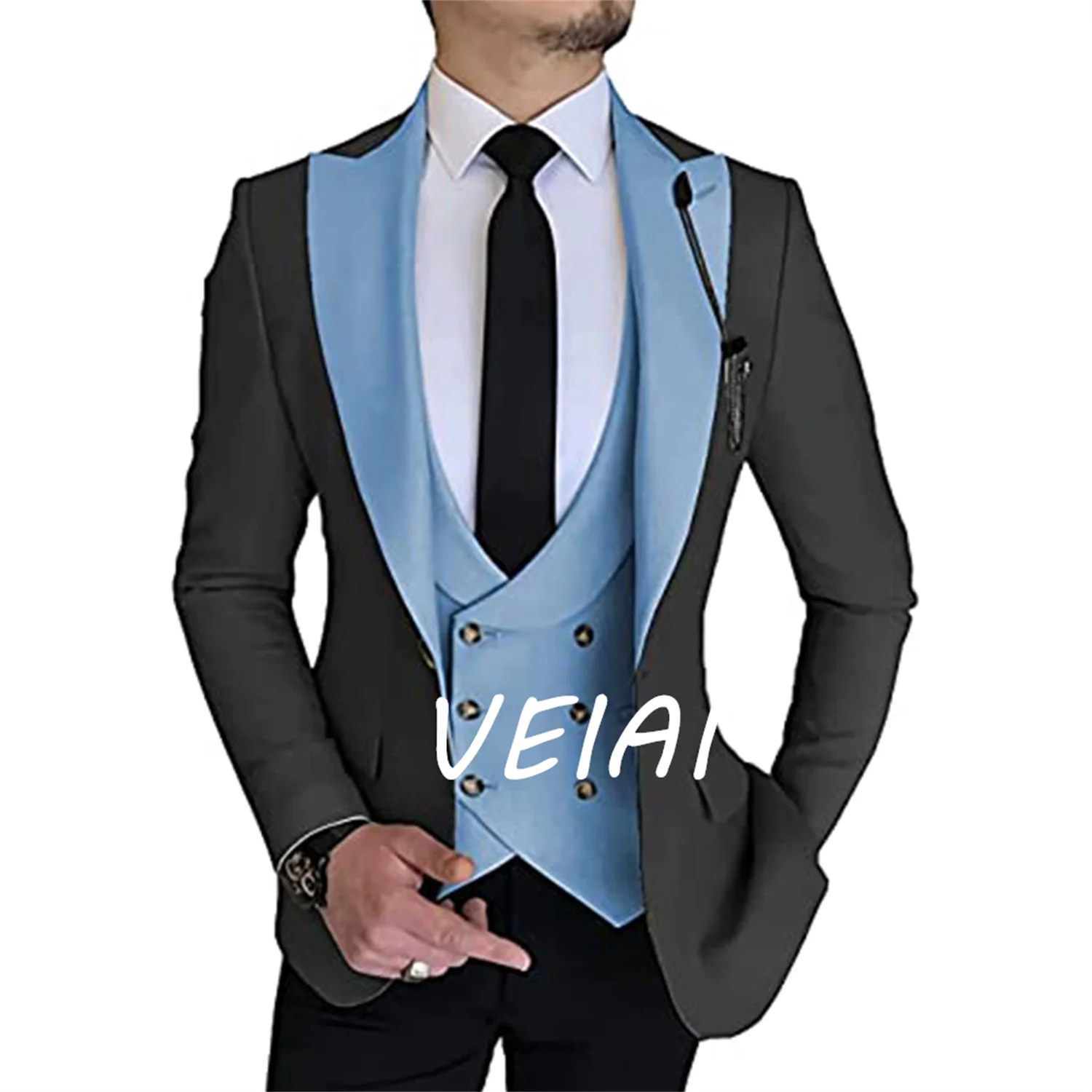 

Индивидуальный заказ, одежда для жениха, вечеринка, свадьба и деловой выпускной, приталенный костюм с пиковыми лацканами, костюм из трех предметов (куртка, жилет, брюки), костюм Хо