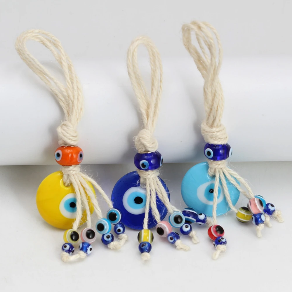 Lucky Eye Glass Turkish Evil Eye Pendant Wall Hanging Colorful Spacer Beads Tassel Keychain Car Keyring for Women Men Jewelry