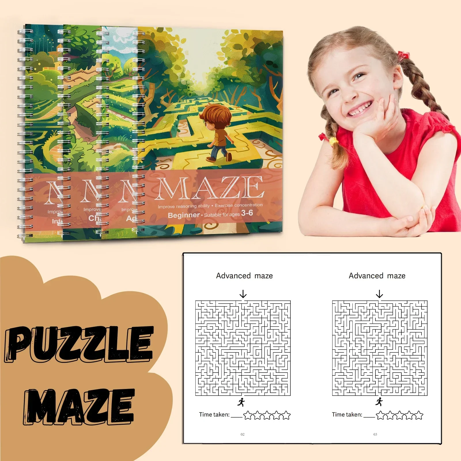 Livre de jeux de labyrinthe pour enfants, cahier d’exercices ludiques et stimulants, entraînement cérébral pour les enfants, améliore la concentration et la pensée logique.