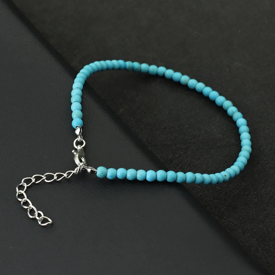 Boho Handmade Natural Stone Anklet Women 4mm Tiger Eyes White Howlite Beads Foot Chain Summer Beach Vacation Leisure Accessories