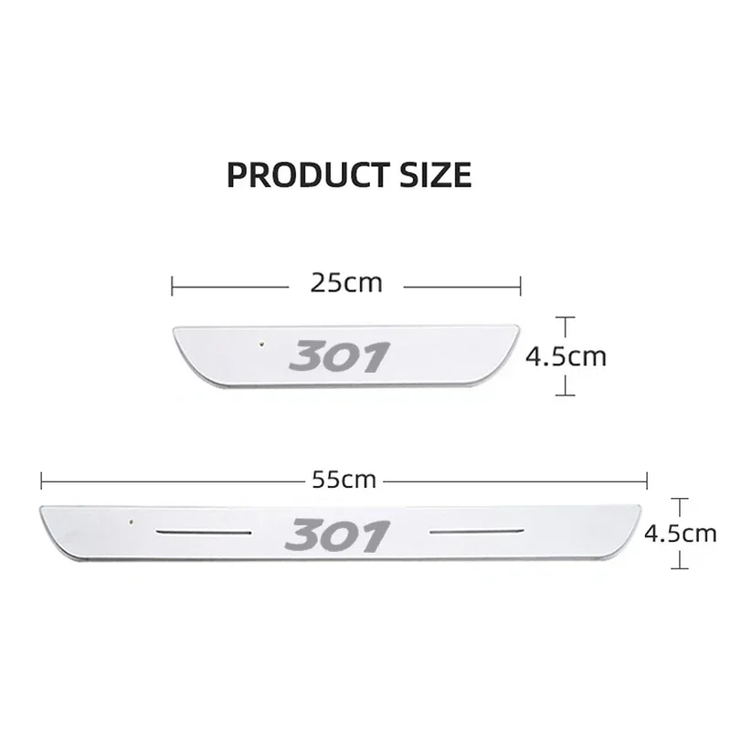 For Peugeot 301 Logo Door Sill LED Atmosphere Light Acrylic Welcome Threshold USB Illuminated Pedal Protector Car Accessories