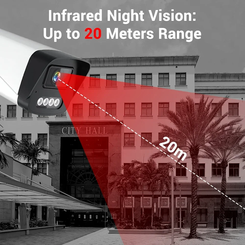 كاميرا 4K POE IPC لنظام NVR، كاميرا CCTV للأمن الخارجي بدقة 8 ميجابكسل مع رؤية ليلية ملونة، كشف المركبات البشرية، IP66