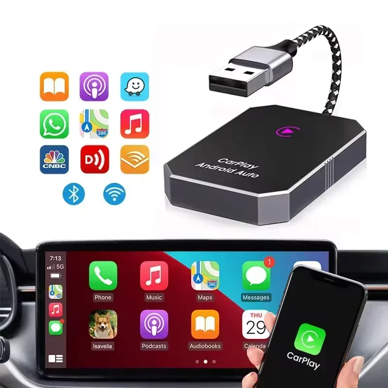 

Wireless Adapter for Factory Wired CarPlay 2024 Upgrade Plug & Play Dongle Converts Wired to Wireless