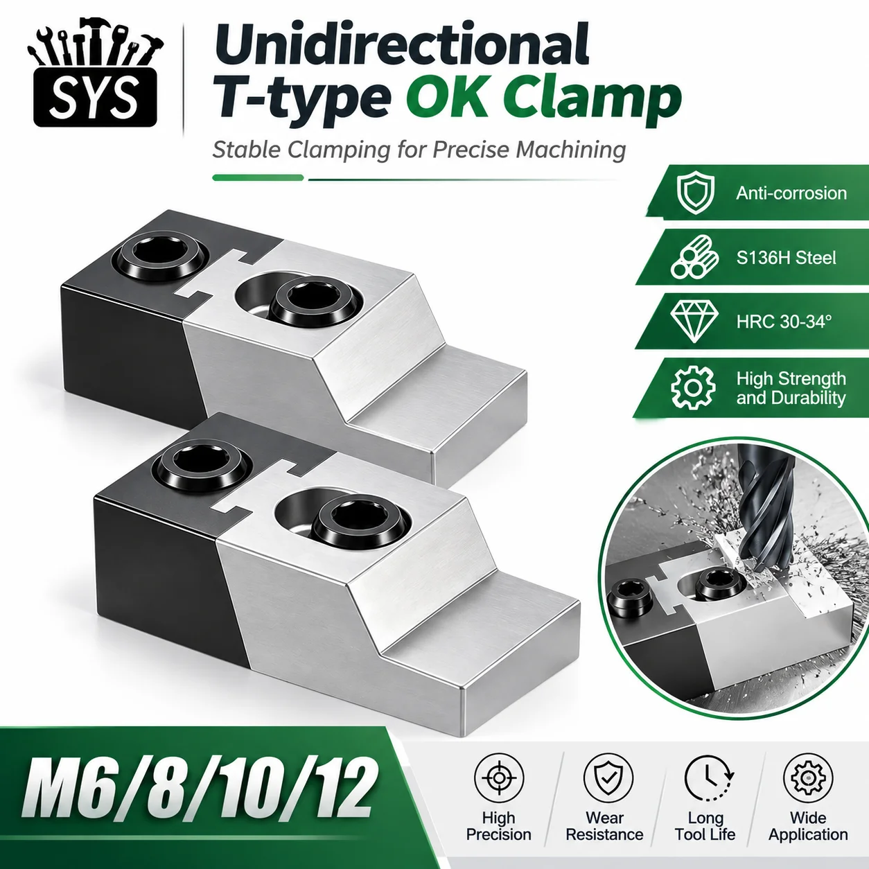 CNC Engraving Machine Single-way T-Type Clamp Anti-Warping OK Fixture Accessory with M6/8/10/12 Specifications for CNC Machines