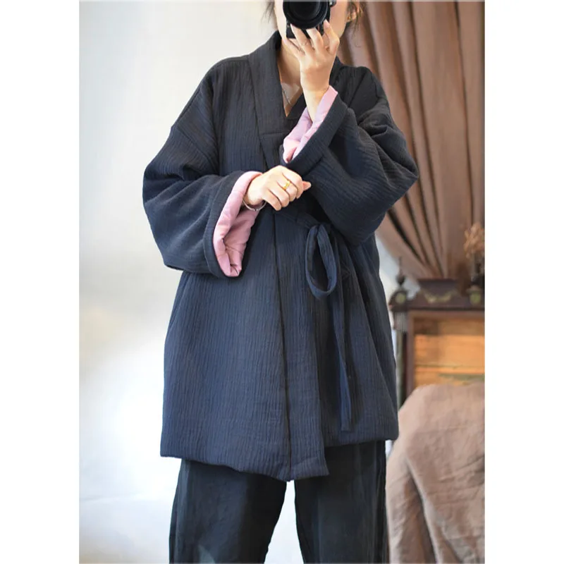 2025 Women Autumn Winter Kimono Long Parka Thick Warm padded long Coat for cold winter