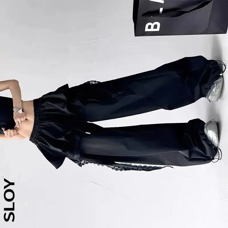 

Новые женские брюки весна-лето 2026 с кружевными вставками, широкие штанины, повседневные, универсальные, в уличном стиле Харадзюку